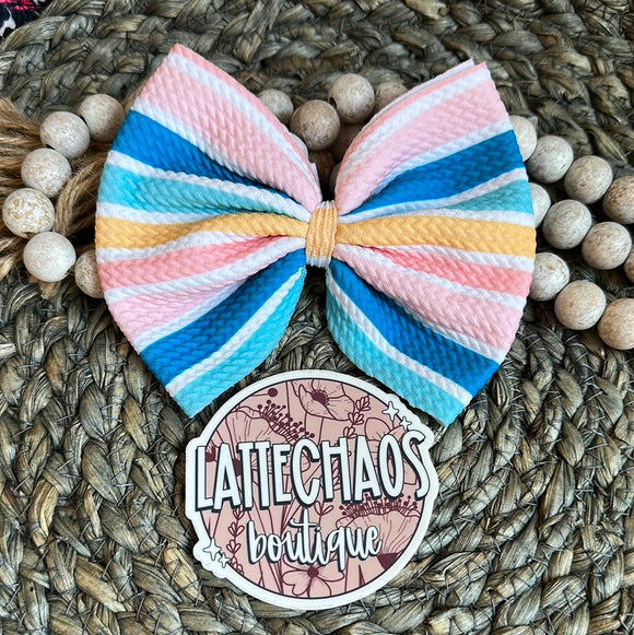 Pink/Blue/Yellow Stripes Bow