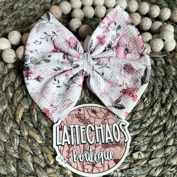 Pink & Grey Floral Bow