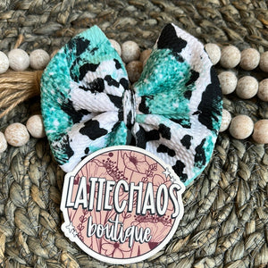 Cow & Turquoise Glitter Bow